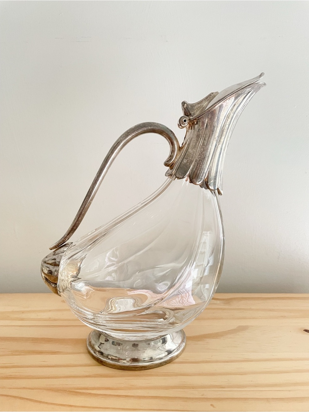 Vintage 1970s Silver-Plated Duck Shaped Decanter/Carafe Mid-Century Barware